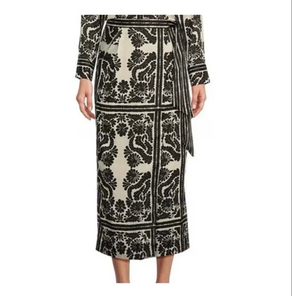 Antonio Melani Clio Printed Satin Wrap Midi Skirt Black Ivory Size 4 EUC